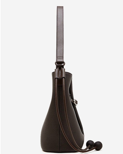 Women's Pebbled Leather Bucket Bag with Knot & Sphere Detail