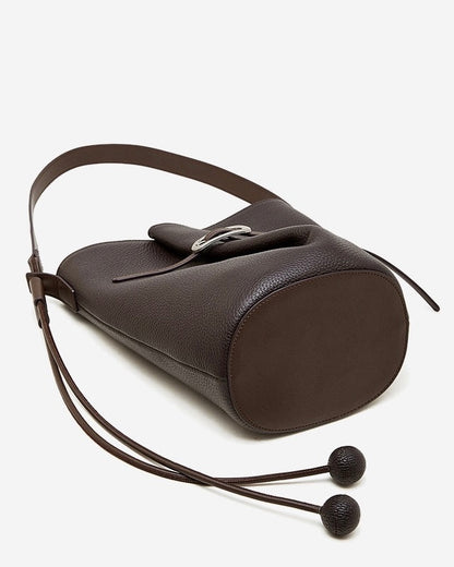 Women's Pebbled Leather Bucket Bag with Knot & Sphere Detail