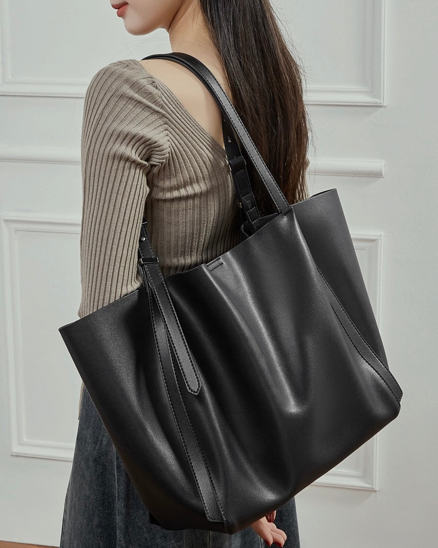 Minimalist Genuine Leather Tote – Women's Spacious Everyday Essential