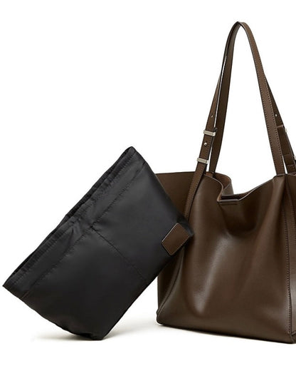 Minimalist Genuine Leather Tote – Women's Spacious Everyday Essential