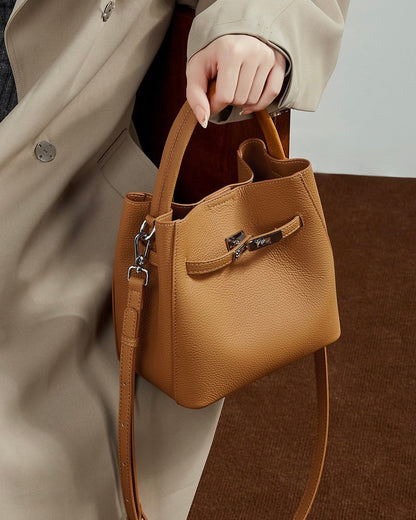 Women's Luxury Genuine Leather Basket Bucket Bag