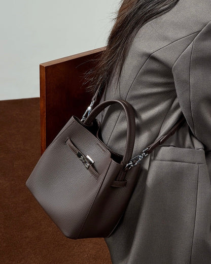 Women's Luxury Genuine Leather Basket Bucket Bag