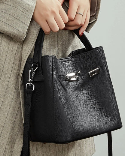 Women's Luxury Genuine Leather Basket Bucket Bag