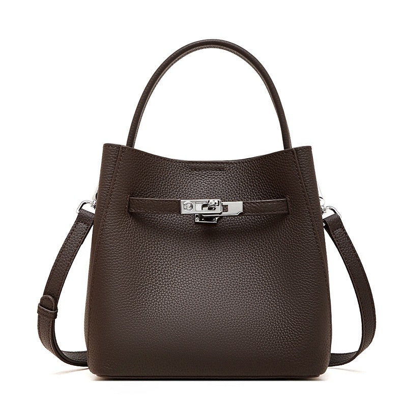 Women's Luxury Genuine Leather Basket Bucket Bag