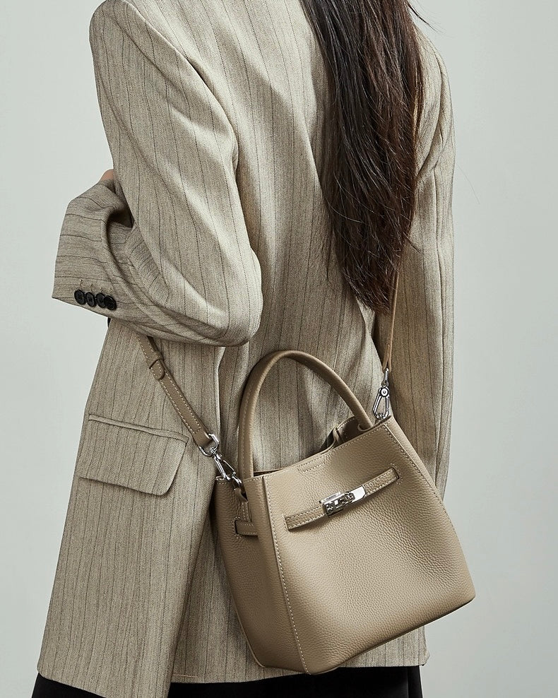 Women's Luxury Genuine Leather Basket Bucket Bag
