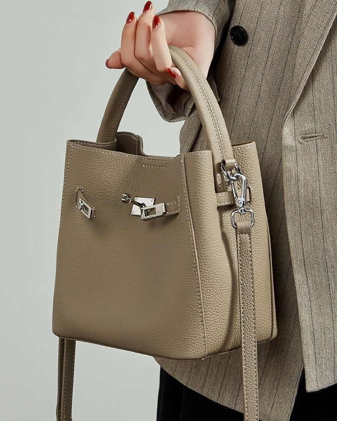 Women's Luxury Genuine Leather Basket Bucket Bag