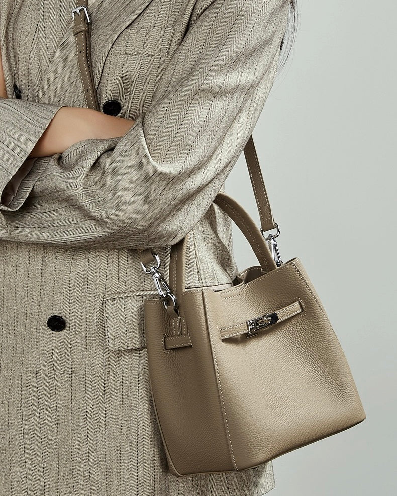 Women's Luxury Genuine Leather Basket Bucket Bag