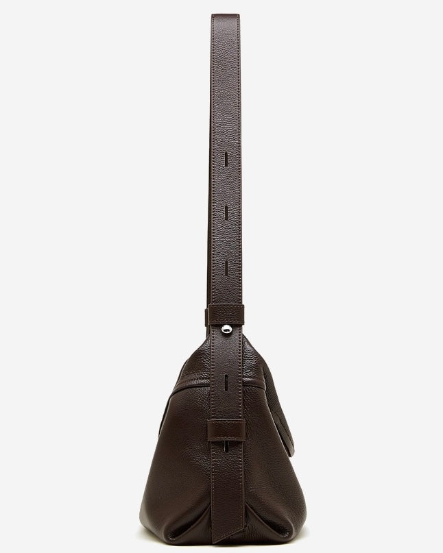 Women's Genuine Pebbled Leather Crescent Bag with Tassel Accent