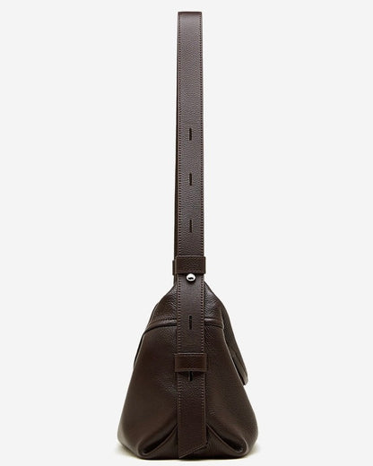 Women's Genuine Pebbled Leather Crescent Bag with Tassel Accent