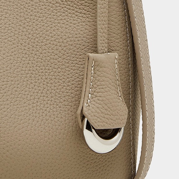 Women's Sleek Genuine Togo Leather Bucket Bag with Pouch