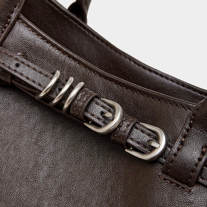 Retro Genuine Leather Crossbody Bag with Signature Ring-Buckle Strap