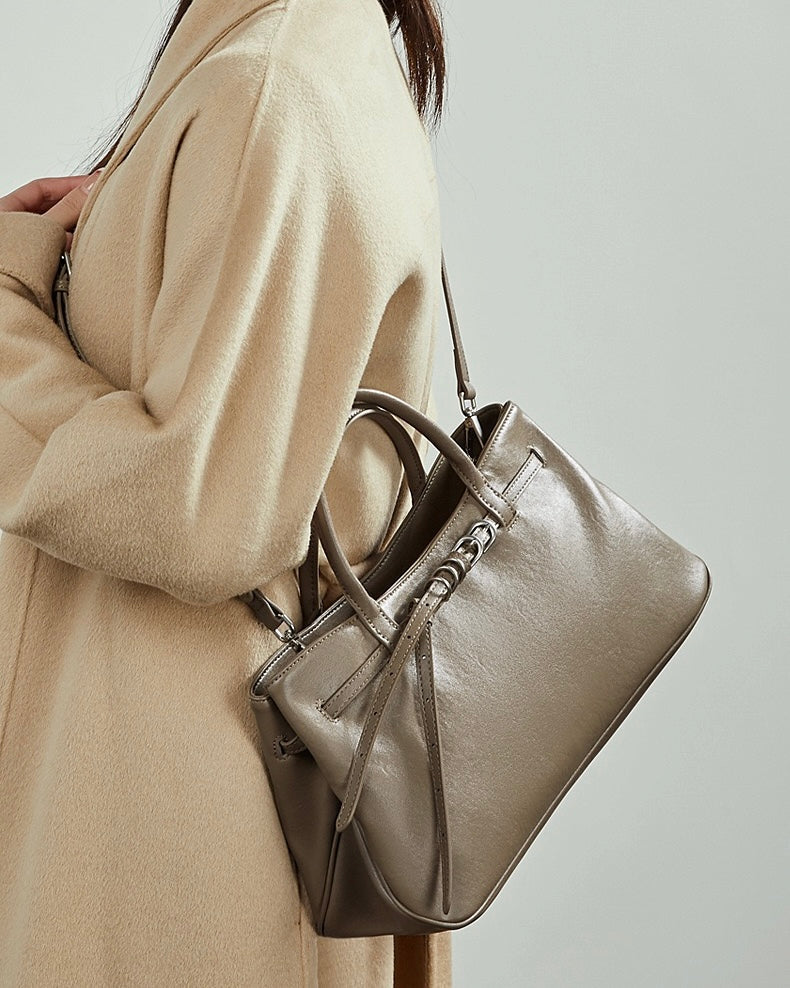 Retro Genuine Leather Crossbody Bag with Signature Ring-Buckle Strap