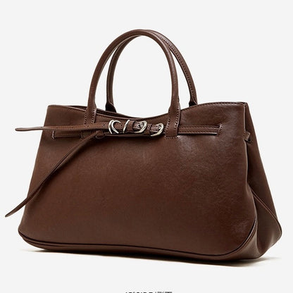 Retro Genuine Leather Crossbody Bag with Signature Ring-Buckle Strap