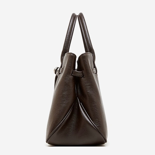 Retro Genuine Leather Crossbody Bag with Signature Ring-Buckle Strap