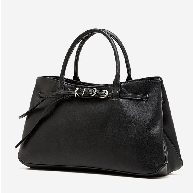 Retro Genuine Leather Crossbody Bag with Signature Ring-Buckle Strap