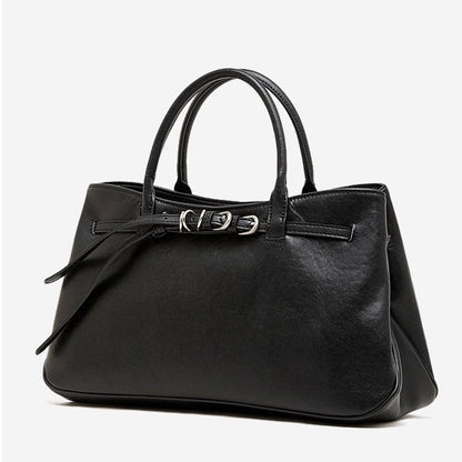 Retro Genuine Leather Crossbody Bag with Signature Ring-Buckle Strap