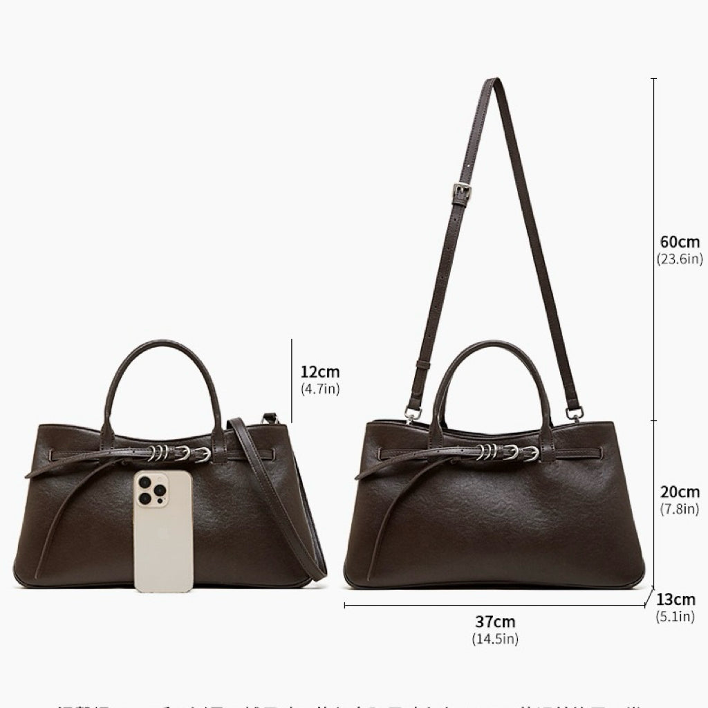 Retro Genuine Leather Crossbody Bag with Signature Ring-Buckle Strap