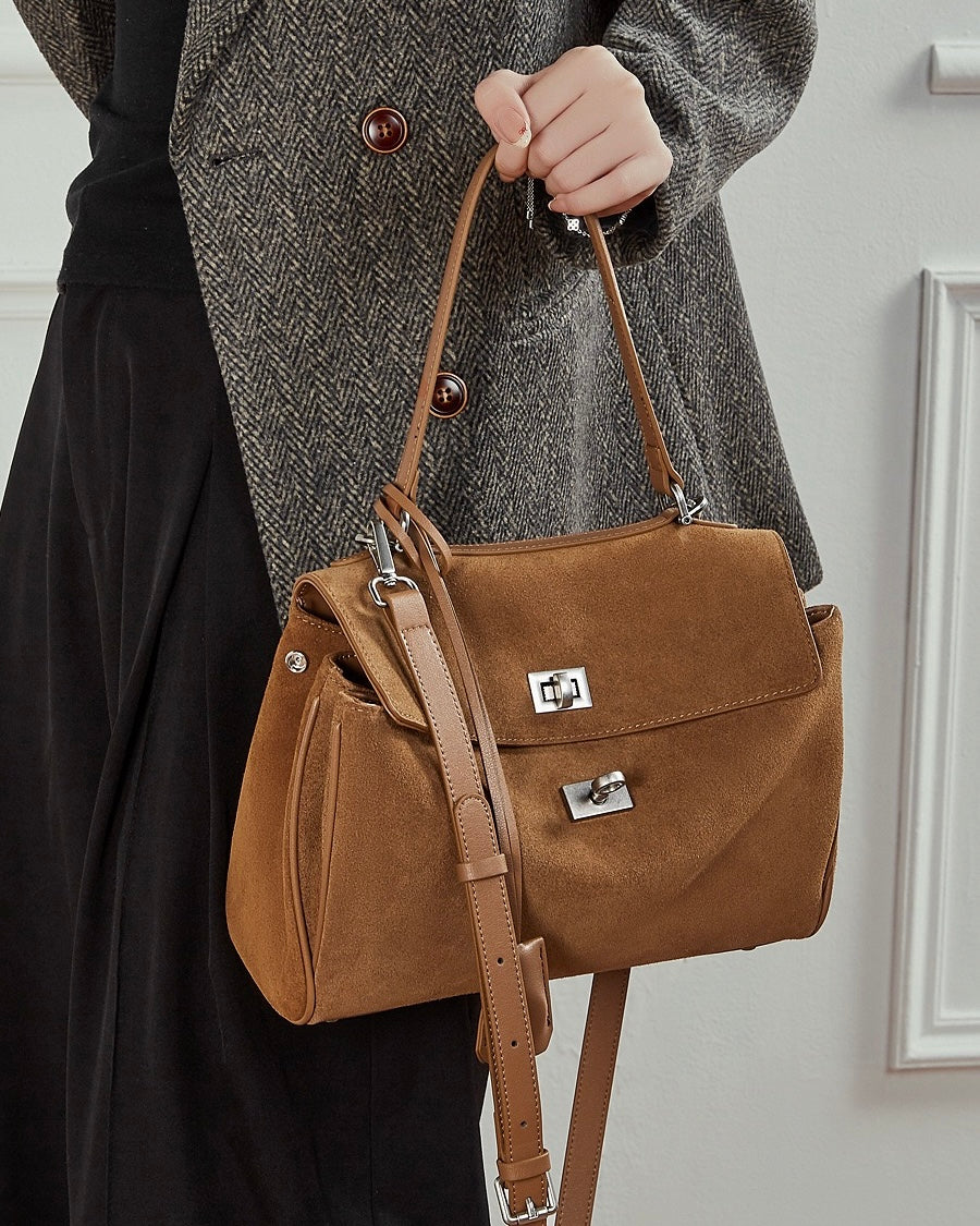 Sleek Soft Suede Genuine Leather Top-Handle Bag