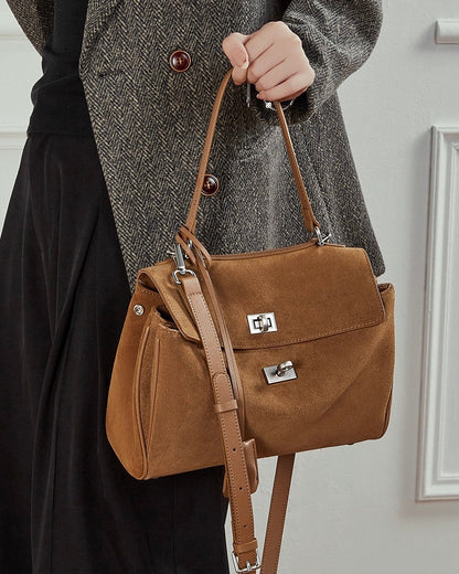 Sleek Soft Suede Genuine Leather Top-Handle Bag