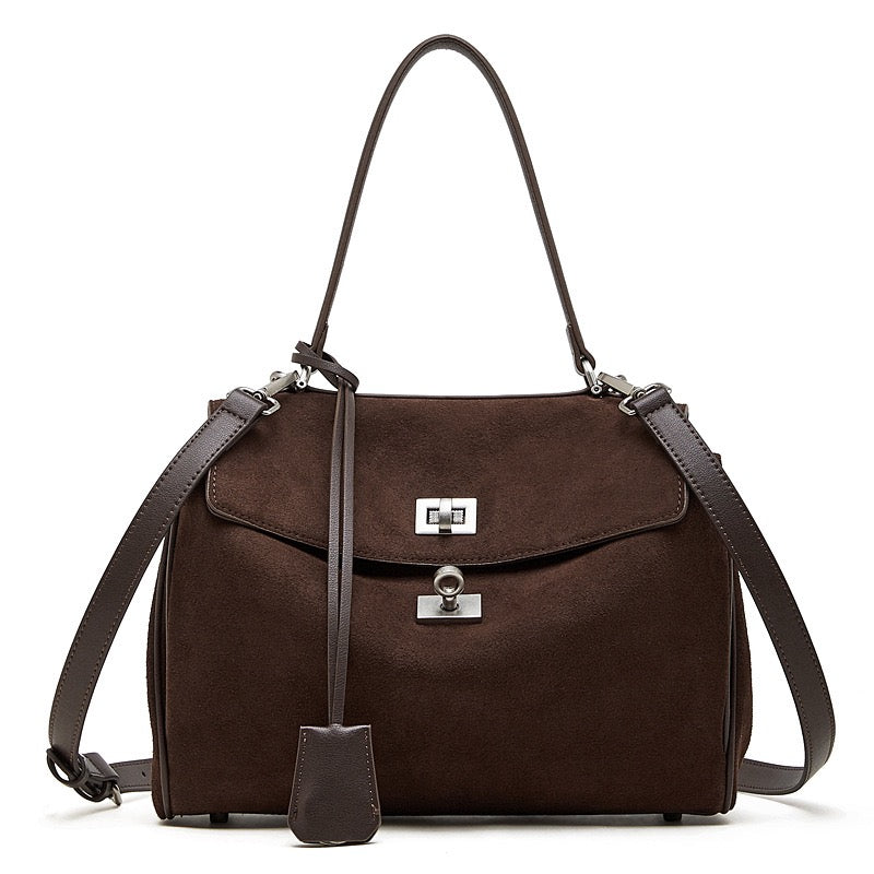 Sleek Soft Suede Genuine Leather Top-Handle Bag