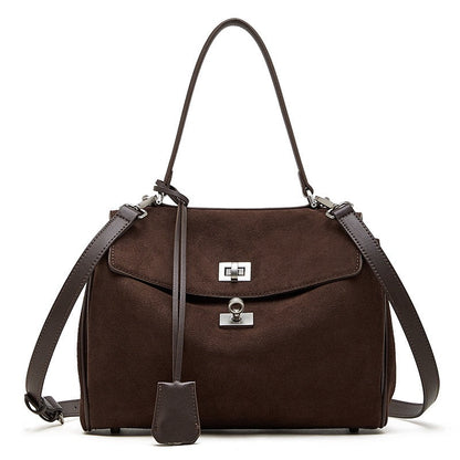 Sleek Soft Suede Genuine Leather Top-Handle Bag
