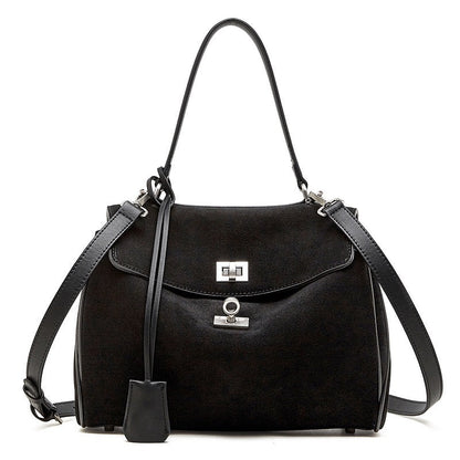 Sleek Soft Suede Genuine Leather Top-Handle Bag