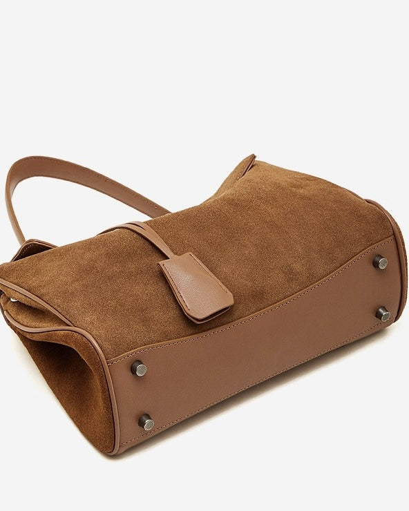 Sleek Soft Suede Genuine Leather Top-Handle Bag