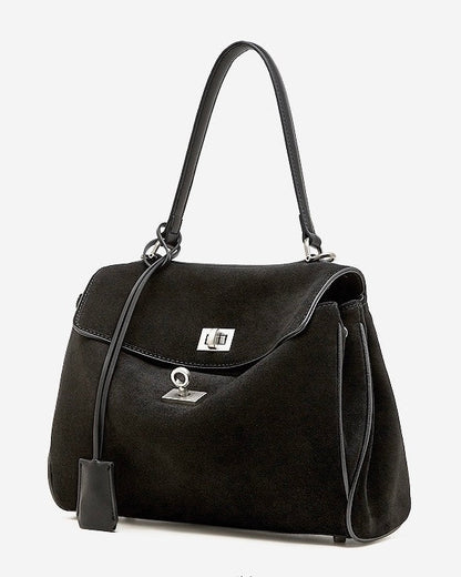 Sleek Soft Suede Genuine Leather Top-Handle Bag