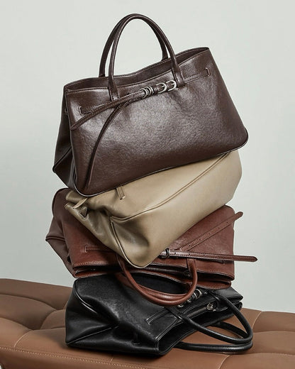 Retro Genuine Leather Crossbody Bag with Signature Ring-Buckle Strap