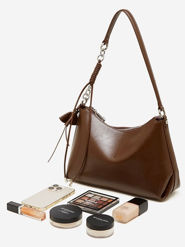 Women's Genuine Leather Hobo Bag with Knotted Strap & Bow Detail