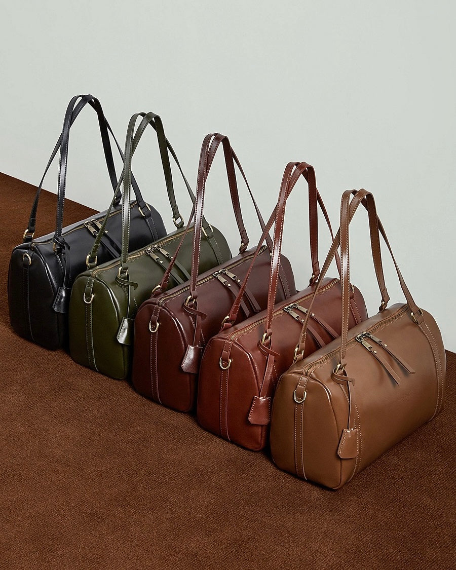 Women's Chestnut Barrel Leather Crossbody Satchel