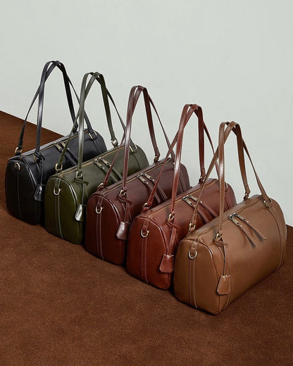 Women's Chestnut Barrel Leather Crossbody Satchel