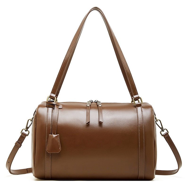 Women's Chestnut Barrel Leather Crossbody Satchel