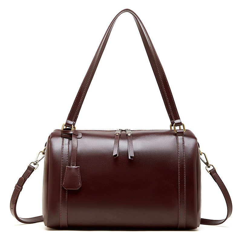 Women's Chestnut Barrel Leather Crossbody Satchel