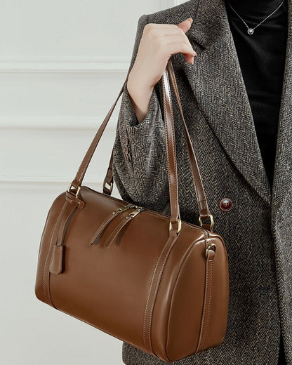 Women's Chestnut Barrel Leather Crossbody Satchel