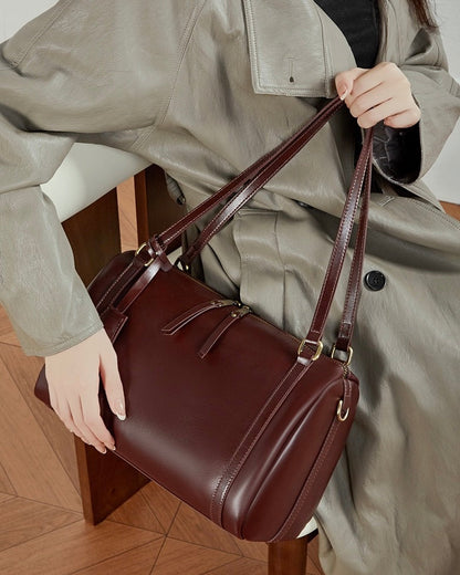 Women's Chestnut Barrel Leather Crossbody Satchel