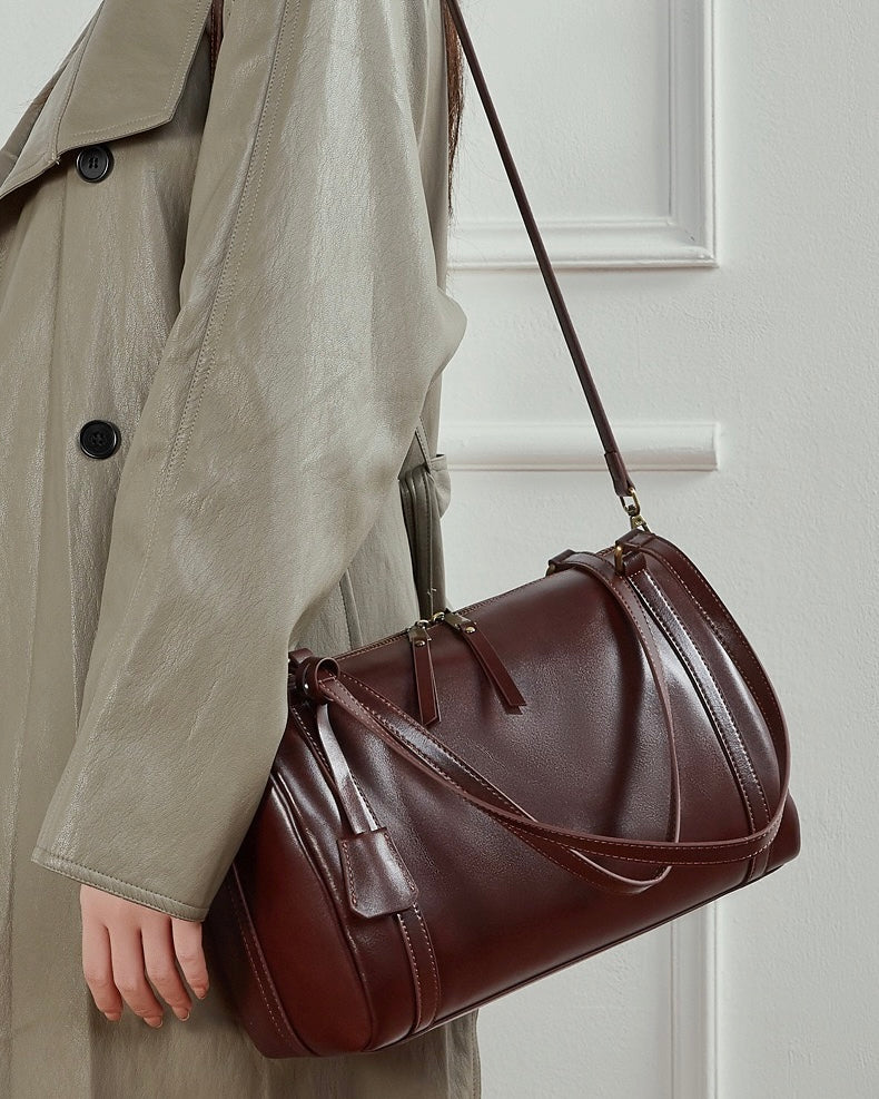 Women's Chestnut Barrel Leather Crossbody Satchel