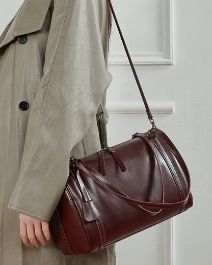 Women's Chestnut Barrel Leather Crossbody Satchel