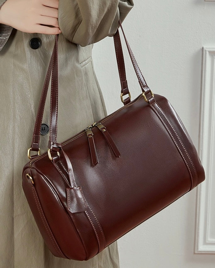 Women's Chestnut Barrel Leather Crossbody Satchel