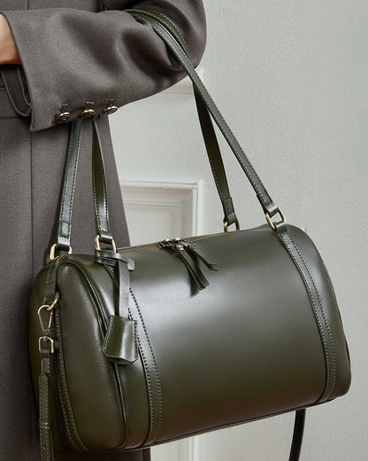 Women's Chestnut Barrel Leather Crossbody Satchel