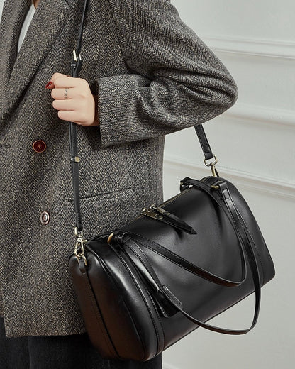 Women's Chestnut Barrel Leather Crossbody Satchel