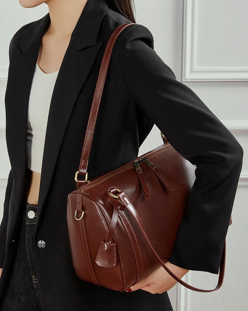 Women's Chestnut Barrel Leather Crossbody Satchel
