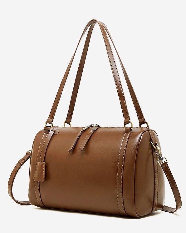 Women's Chestnut Barrel Leather Crossbody Satchel