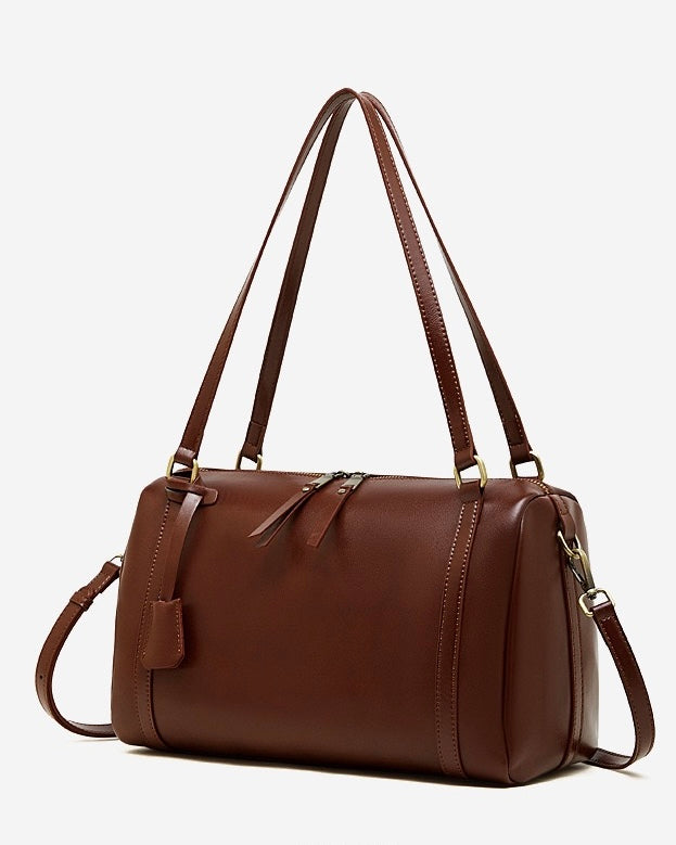Women's Chestnut Barrel Leather Crossbody Satchel