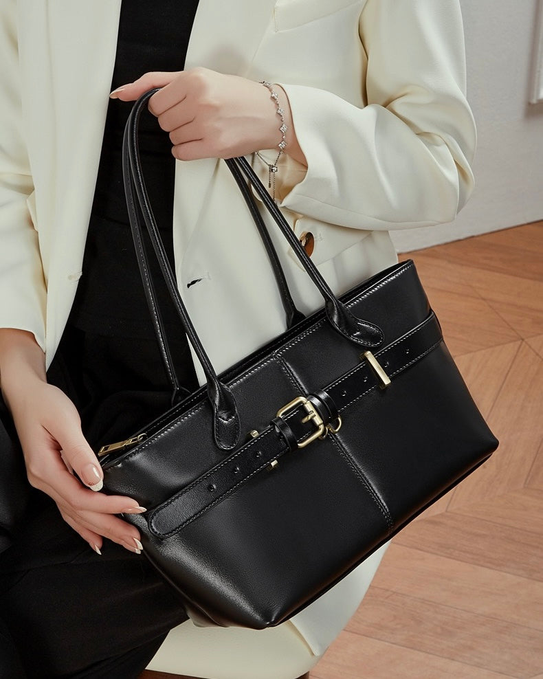 Women's Ethereal Ash Genuine Leather Belted Tote Bag