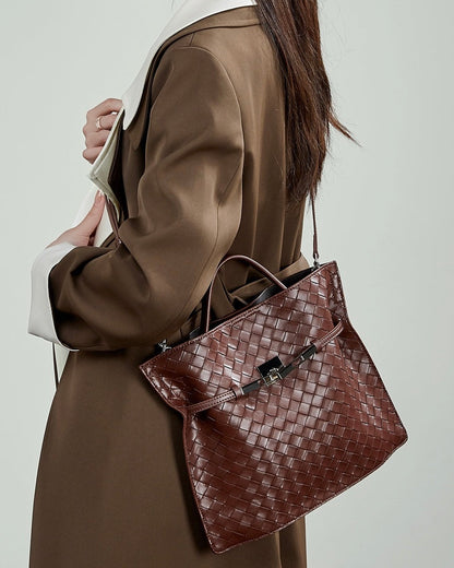 Women's Noir Woven Leather Buckle Tote Bag