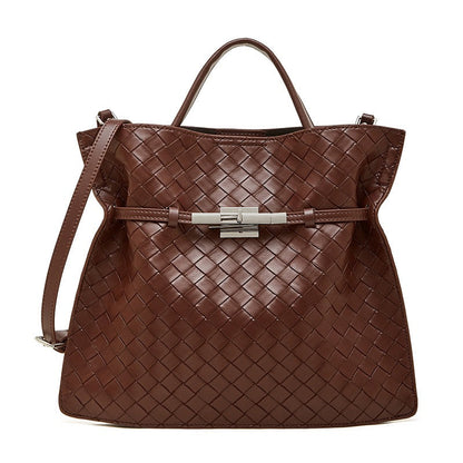 Women's Noir Woven Leather Buckle Tote Bag