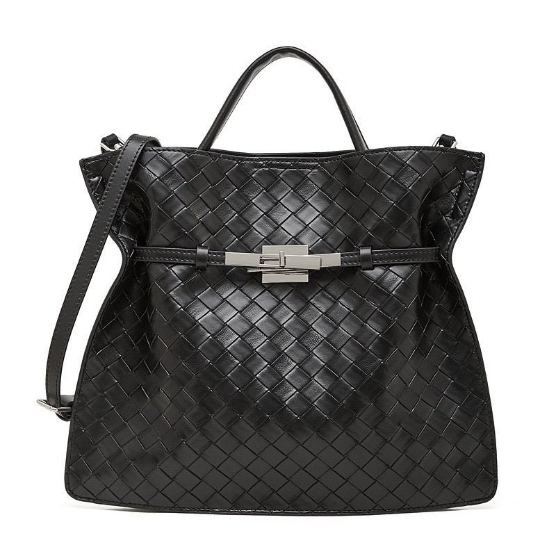 Women's Noir Woven Leather Buckle Tote Bag