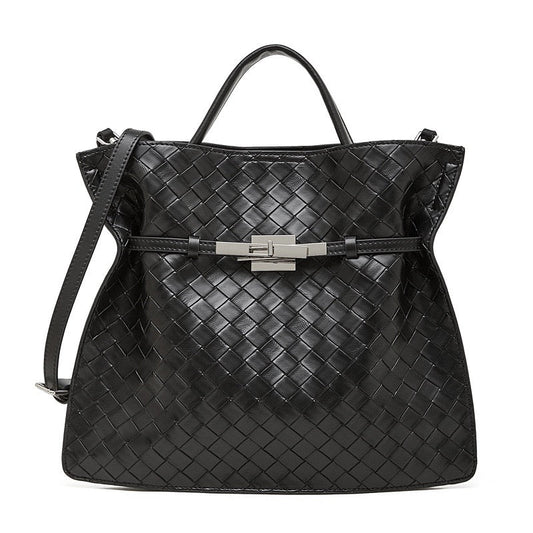 Women's Noir Woven Leather Buckle Tote Bag