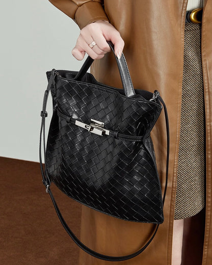 Women's Noir Woven Leather Buckle Tote Bag